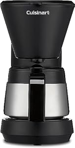Cuisinart 5-Cup Coffee Maker with Stainless Steel Carafe, Coffee Machine with Removable Water Reservoir, Charcoal Water Filter, 30-Minute Keep Warm, and Brew Pause, DCC-5570NAS, Stainless Steel