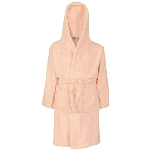 Kids Girls Boys 100% Cotton Soft Terry Hooded - Towel Bathrobe Baby Pink