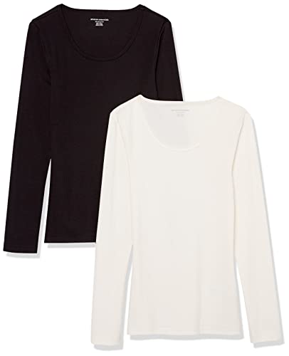 Image of Amazon Essentials Women's Long Sleeve Slim-Fit Rib Scoop Neck Sweater, Fall Tops, Pack of 2
