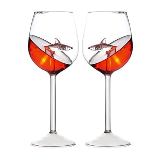 TINGJUNN 2 bicchieri da vino a forma di squalo, calici in cristallo, bicchieri da vino rosso, unici calici da champagne in vetro trasparente, adatti per matrimoni, celebrazioni, bar, feste e altre