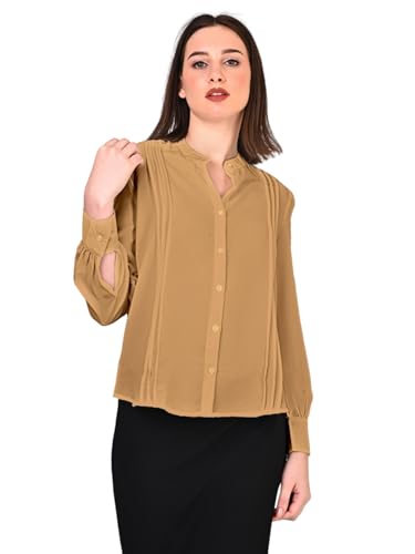 Image of Women's Regular Fit Solid Pleated Cotton Blend Shirts