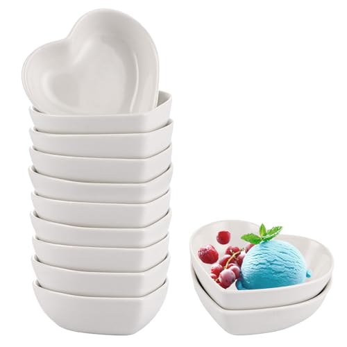 SHUESS Set di 12 Ciotole Multiuso in Ceramica a Forma di Cuore per Salsa, Spezie, Sushi, Antipasto e Portata - Piattini Mini