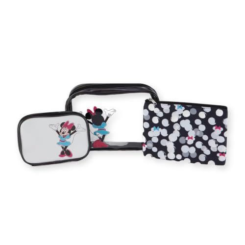 Image of Disney Mickey Mouse Cosmetic Case Set - Officially Licensed Mickey and Minnie Mouse Travel Cosmetic Case 3 Piece Set - Girls, Boys, Teens, Adults (Black Minnie)