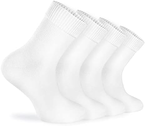 Bamboo Diabetic Socks for Men – 4 Pairs, Diabetic Socks for Men, Soft, Wide, Stretchy, Seamless Toe, Ideal for Swollen Legs (10-13, White)
