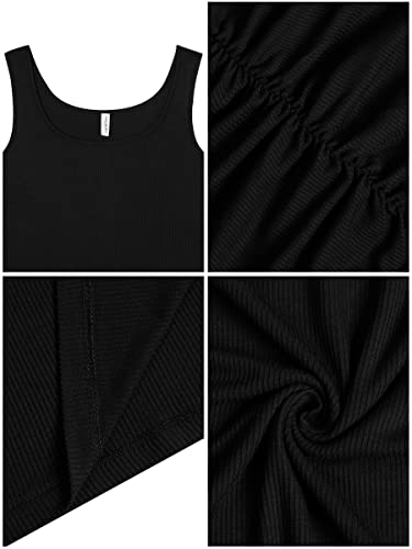 Laughido Ruched Tank Bodycon Summer Sundress Women's Sleeveless Knee Length Casual Dresses (Black, X-Large) #TOP5