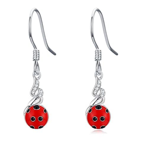 Ladybug Earrings 925 Sterling Silver Ladybug Dangle Drop Earrings for Women Animal Earrings Birthday Gifts for Girls Cover