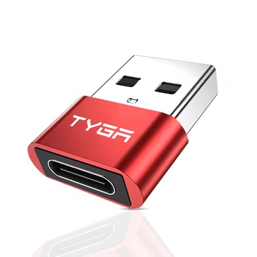 TYGA USB C to USB A Adaptor 2.0 - USB C Female to USB A Male Connector for Charging & Data Transfer, Plug-and-Play, Durable Aluminum Housing, Portable Converter for Android & IOS Devices - 1 Red