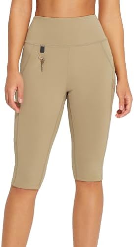 BALEAF Women's Hiking Legging Shorts - Knee Length, High Waist, With Pockets For Outdoor & Workout