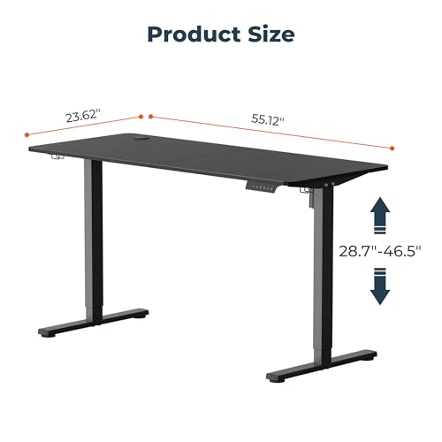 Image of Adjustable Stand Up Desk with Memory Preset, 55 x 24 Inch Standing Desks Electric Desk for Home Office with Splice Board (Black)