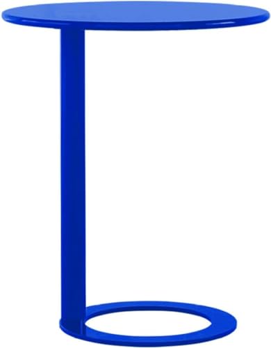 Mesa Auxiliar Habitación De Vida, Mesa Auxiliar En Forma De C, Mesita De Noche, Mesa Auxiliar De Sofá, Mesa De Café Roud, con Mesa De Sofá con Marco De Meta, Blue Gloss, 48 * 56cm
