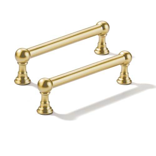CABDM 10 Pack 3-3-4 Inch Solid Kitchen Cabinet Handles Brushed Gold Heavy Duty Cabinet Pulls Drawer Pulls Cabinet Hardware Kitchen Handles for Cabinets Cupboard Handles