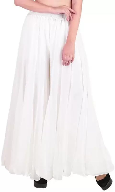 Ketch Women's Designer Regular Fit Solid Plain Flarred Georgette Ethnic Elastic Waist Palazzo Sharara Bottom(White) in white