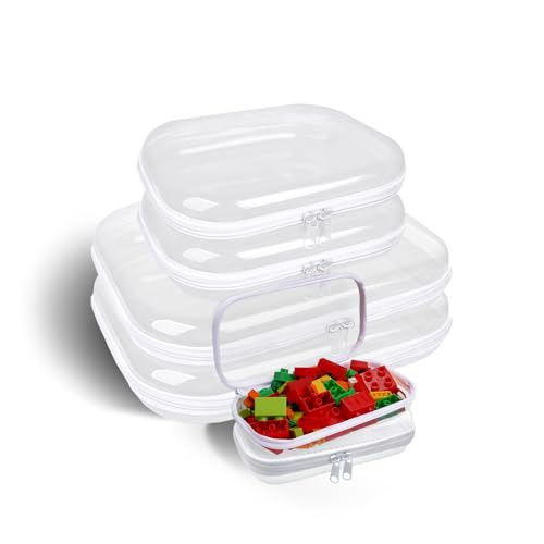 Image of Clear Hard Shell Zipper Case,6PCS Transparent Clear Zipper Pouches,Hard Side Plastic Case Set,Portable Travel Storage Organizer Bins