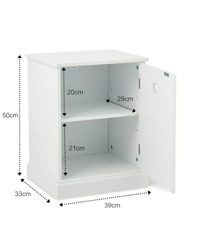 Haus Projekt Kids Bedside Table, 50x33x39cm, Girls Small White Bedside Table For Bedroom, Nursery, Children's Side Table With Storage, Heart Detail, Simple Modern Bedroom Furniture