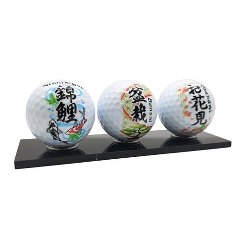 RB東京 Golf Ball Souvenir Japanese Pattern Golf Balls with Kanji Designs That Evoke a Sense of Japan: Bonsai, Nishikigoi and Ohanami. Perfect for Interior Decoration, Collections, or as a Gift, White