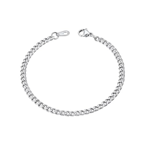 ChainsHouse Cuban Link Bracelet for Men, Stainless Steel Mens Bracelet 3MM/6MM/9MM/12MM Width Cuban Chain Wrist Bracelets, 6.3"-8.3" Length, Send Gift Box A-3MM-Stainless 8.3 Inches