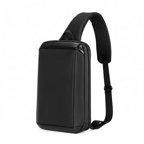 Mochila Sling Bag Slim Preta – Poliéster Resistente com Alça Reversível