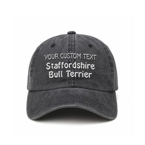 Custom Soft Baseball Cap Embroidered Hat Staffordshire Bull Terrier Dog Amstaff Vintage Hats Washed Baseball Caps Cotton Black Personalized Text Here