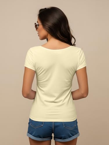Image of JUNEBERRY Cotton Lycra Regular Fit V- Neck Solid Core Half Sleeves T-Shirt for Women & Girls (Colors Available: Black, Green, Magenta, Blue, Orange & Limeade)