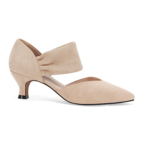 Image of Coutgo Womens Low Kitten Heel Dress Shoes Pointed Toe Slip on Ankle Strap Cutout Elegant Party Wedding Pumps
