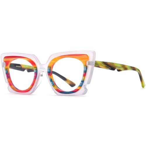Image of HEPIDEM Gradient Multicolor Acetate Glasses Frame Women Big Oversize Eyeglasses 2023 New Spectacles Eyewear