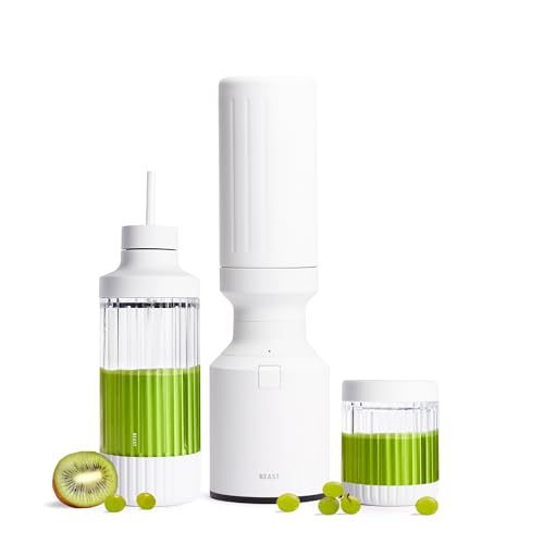 Image of Beast Mighty 850 Stainless Steel | Compact Personal Blender | Extra Vessels | Keeps Blends Cold | Smoothies, Shakes, Sauces, Dips | Portable Straw Caps and Lids | 850W (Cloud White)