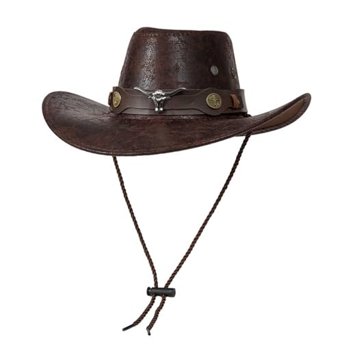 LPWNMFN Unisex Vintage Cowboy Hat Wide Brim Western Cap Adjustable Strap