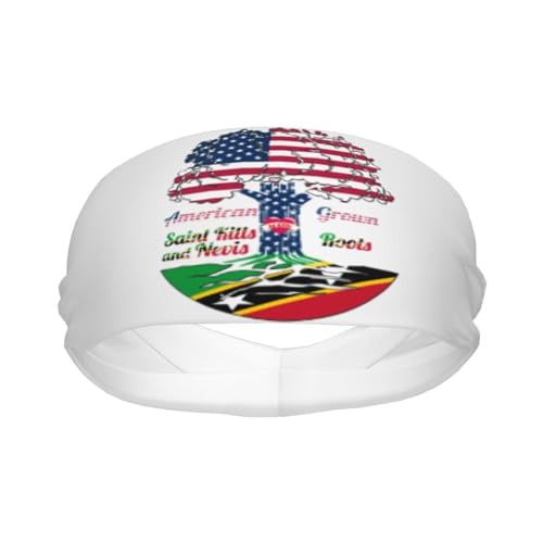 American Grown with Saint Kitts and Nevis Roots Stretchy Breathable Sports Headbands for Women Men - Moisture Wicking Workout Sweatbands for Running Yoga Gym Tennis Cycling - Soft Quick Dry Hair Bands