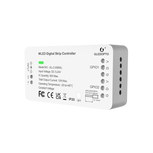 GLEDOPTO WLED Pre-Installed ESP8266 LED Strip Controller Over 100 Dynamic Lighting DIY WiFi APP Control 800 IC RGB IC for WS2812B WS2811 SK6812 TM1814 WS2813 WS2815 Addressable FCOB LED Light Strip