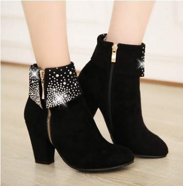 NUANXIN Fashionable water drill frosted thick heel short boots2