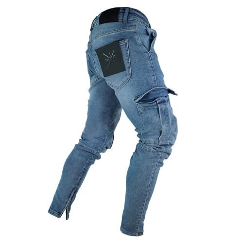Jeans Pants Trouser Denim Ripped Knee Pocket Street Trendy Zipper Bound Feet Small Leg for Men4