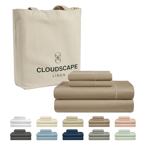Cloud Scape Linen - Juego de sábanas de 100 % algodón egipcio, 1000 hilos, 4 piezas, color carbón, tejido satinado, hotel de lujo, bolsillo profundo de 16 pulgadas (se adapta a colchones de hasta 17