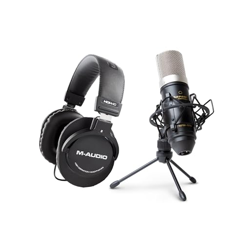 Marantz Professional MPM1000 + Auriculares HDH40 de M-Audio - Мicrófono de Condensador con Soporte y Cable XLR con Auriculares de Estudio de diseño Cerrado para grabación y monitorización en Estudio