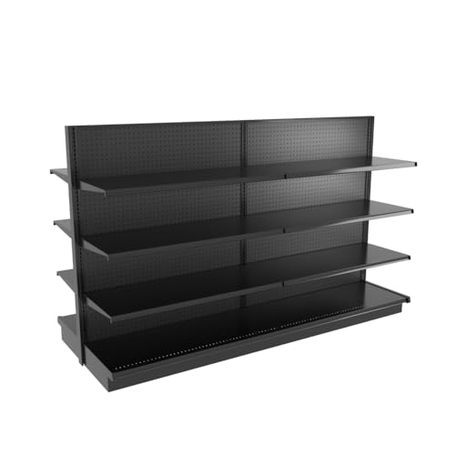 Retail Island Gondola Shelving Display with 16 Shelves in Black, 96”W x 60”H x 41”D for Retail Convenience Grocery Office Supply or Liquor Stores, Made in USA