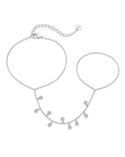 Image of PAVOI 14K Gold Plated Hand Chains for Women - Adjustable Hand Chain Bracelet and Ring - Trendy Gold Handchain Bracelet Stack Summer Jewelry - Beads, Pearl, and Cubic Zirconia Body Jewelry