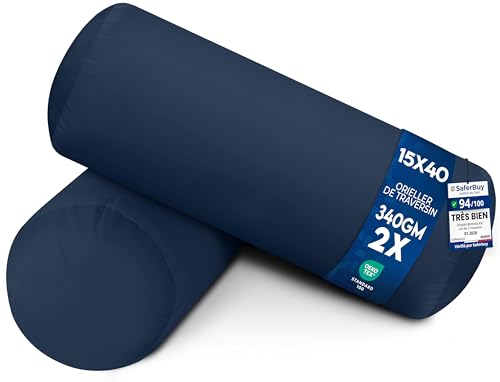 Utopia Bedding Coussin de Voyage Rond 15 x 40 cm (Lot de 2), Orieller de Traversin, Coussin décoratif (Marine)