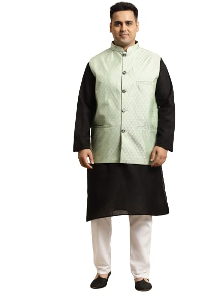 Image of SOJANYA (Since 1958, Men's Silk Blend Grey Kurta Pyjama & Silk Blend Jacket Combo