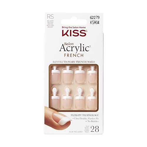 KISS Salon Acrylic French Nail Manicure Kit, Real Short, Alter Ego, 28 Nails