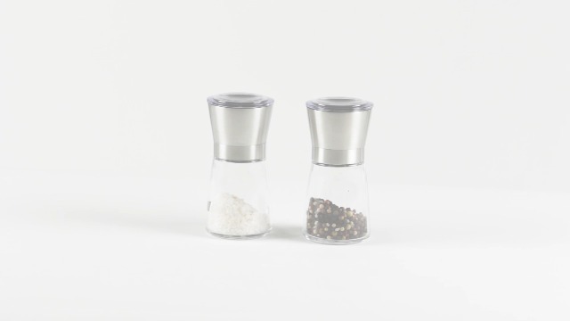 2 stuks peper- en zoutmolen, 180 ml, handmatige zout- en pepermolen, glas met roestvrijstalen deksel, navulbare pepermolen, maalwerk, kruidenmolenset voor keuken