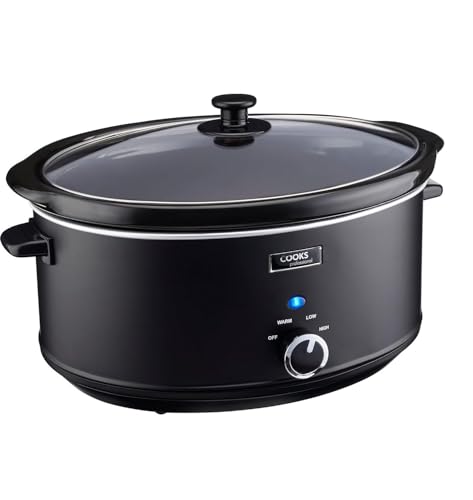 Cooks Professional Slow Cooker 3.5 Litre with Glass Lid, Cool Touch Handles, Dishwasher Safe Bowl, 2 Heat Settings & Keep Warm Function | Small One Pot Cooking Machine | Black