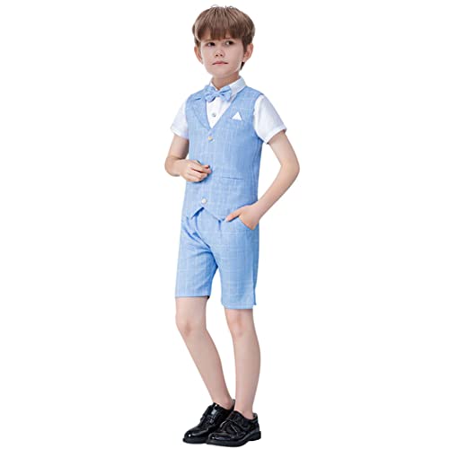 Kissyou Boys Short Suit Summer 4 Pieces Boy Back To School Outfit Vest And Short Pants Set Dress Shirt Wedding Birthday Outfit #TOP6