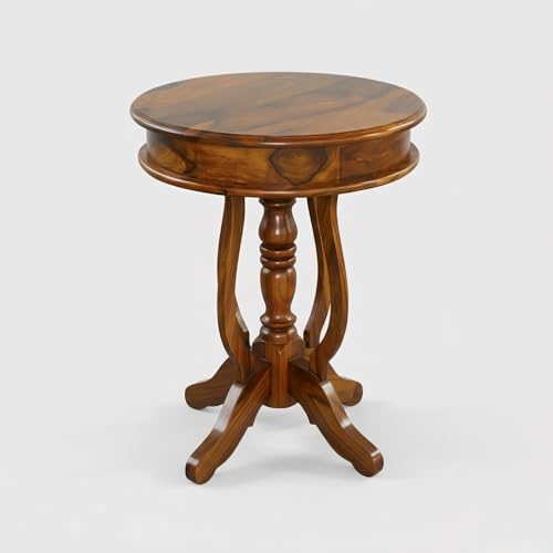 DN Furniture Premium Sheesham Wood Round Side Table, Honey Finish...