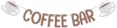 Coffee Bar Banner, Bridal Shower Engagement Wedding Bachelorette Baby Shower Birthday Coffee Theme Party Decor Sign Brown Double-Sided
