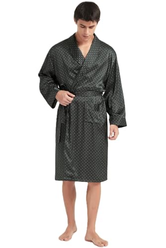 Image of Men's 100% Mulberry Silk Long Robe Kimono Paisley Print Bath Robe, Heavy Silk 19 Momme Dressing Gown
