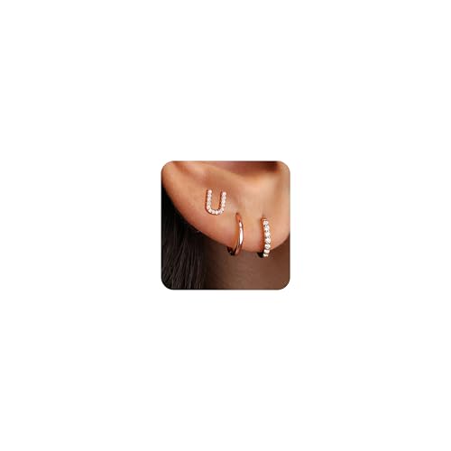 Ritach Rose Gold Earrings for Women Girls - Earrings for Girls Gifts Rose Gold Earrings Set Hoop Earrings for Women Huggie Earring Studs Hypoallergenic Earrings for Teen Girl Gifts