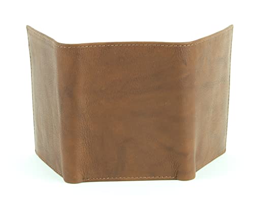 American Bison Cowhide Leather Men’s Trifold Wallet – RFID-Blocking with Card Slots Cash Pockets ID window and Gift Box (Tan)3