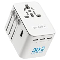 decqle Reiseadapter Weltweit, Universal Reisestecker mit 3 USB-C (30W), 2 USB-A und 1 AC Steckdose, Internationaler Steckdosenadapter, AC Adapter Universaladapter für EU, UK, US, AU (Weiß)