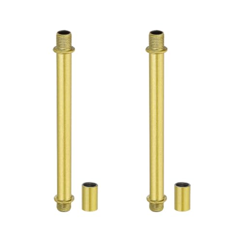 Image of PATIKIL Straight Pipe Lamp Stems Rod Kit, 2 Set M10 Carbon Steel 100mm(3.94 inch) Long Double End Thread Rod with Coupling Nuts Sleeve Connector for Table Lamps Chandeliers,Sand Gold