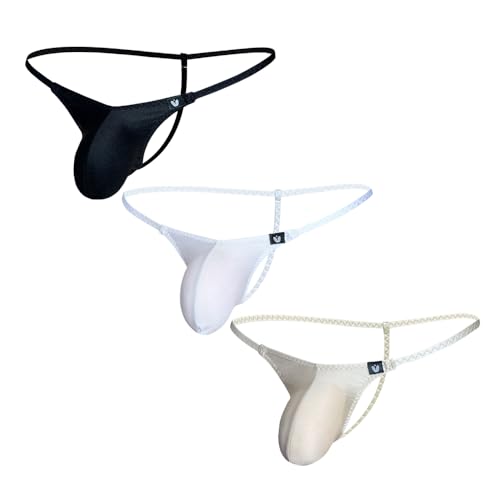 Gogobear Men's Glossy High Stretch Thongs Sexy Low Rise Spaghetti Straps Bikinis Underwear G-String Bulge Pouch Panties