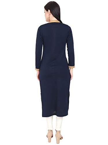 Image of Rosary Women's Winter Wear Embroidered Warm Woolen Straight Full Sleeve Kurti with Pockets